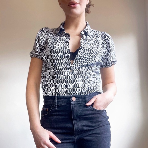 Nine West Tops - Nine West Vintage Y2K Black And White Academia Button Down Blouse Maximalism